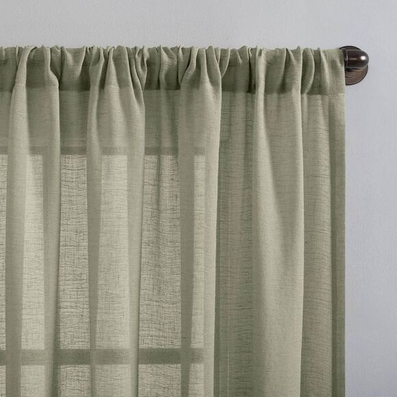 Clean Window - 96"x52" Crushed Texture Anti-Dust Sheer Curtain Pa Green - Picture 3 of 6
